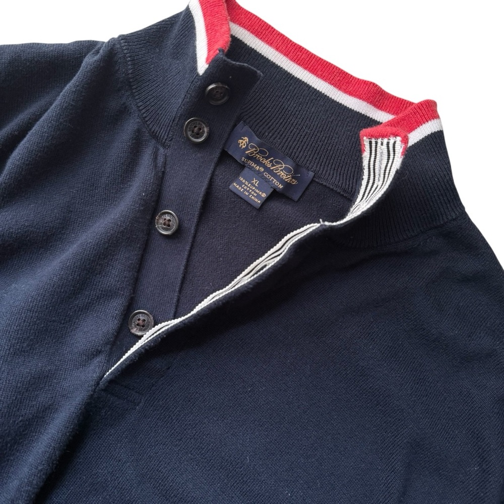 Brooks Brothers Supima Cotton Polo Sweater Men’s XL Navy Blue Red White